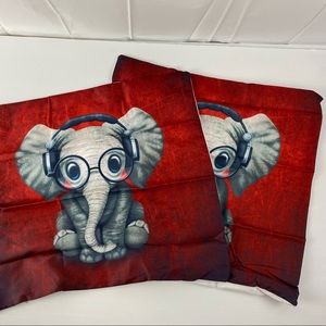 2x Red Cute Baby Elephant Square Cushion Cover